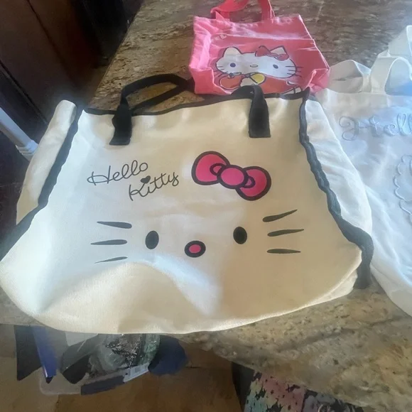 Hello Kitty Canvas Tote Bags - White & Pink - Picture 4 of 7